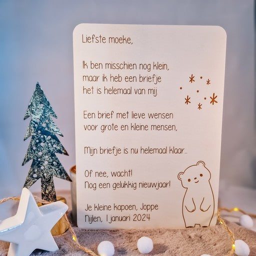 Houten nieuwjaarsbrief