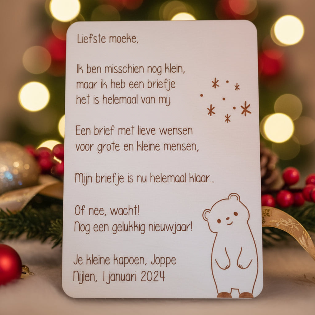 Houten nieuwjaarsbrief