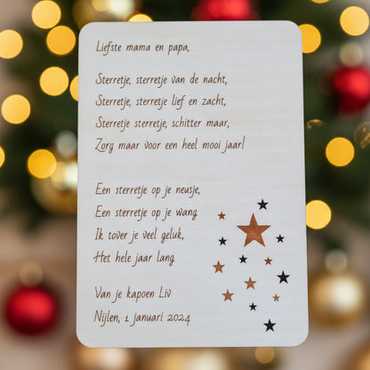 Houten nieuwjaarsbrief