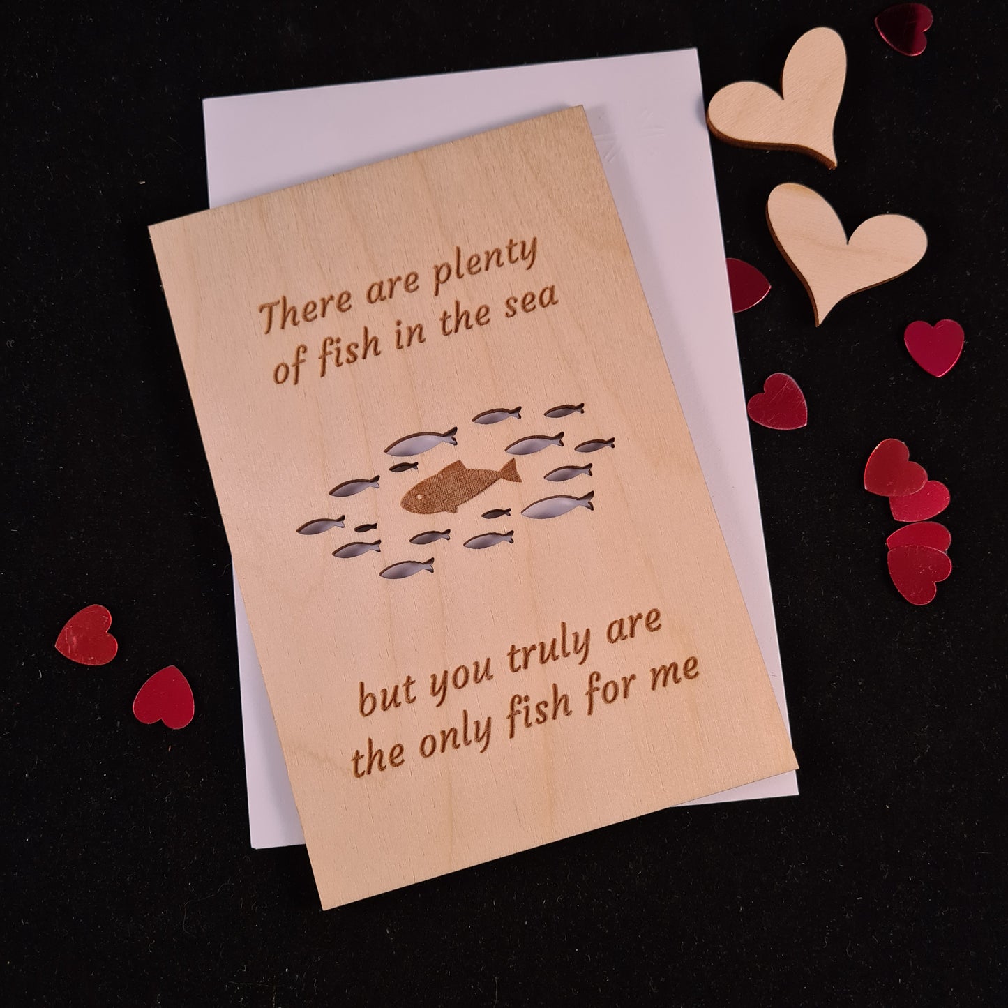 Houten wenskaart "The only fish for me"