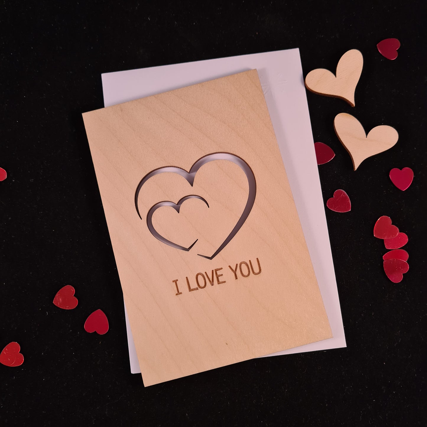 Houten wenskaart "I love you"