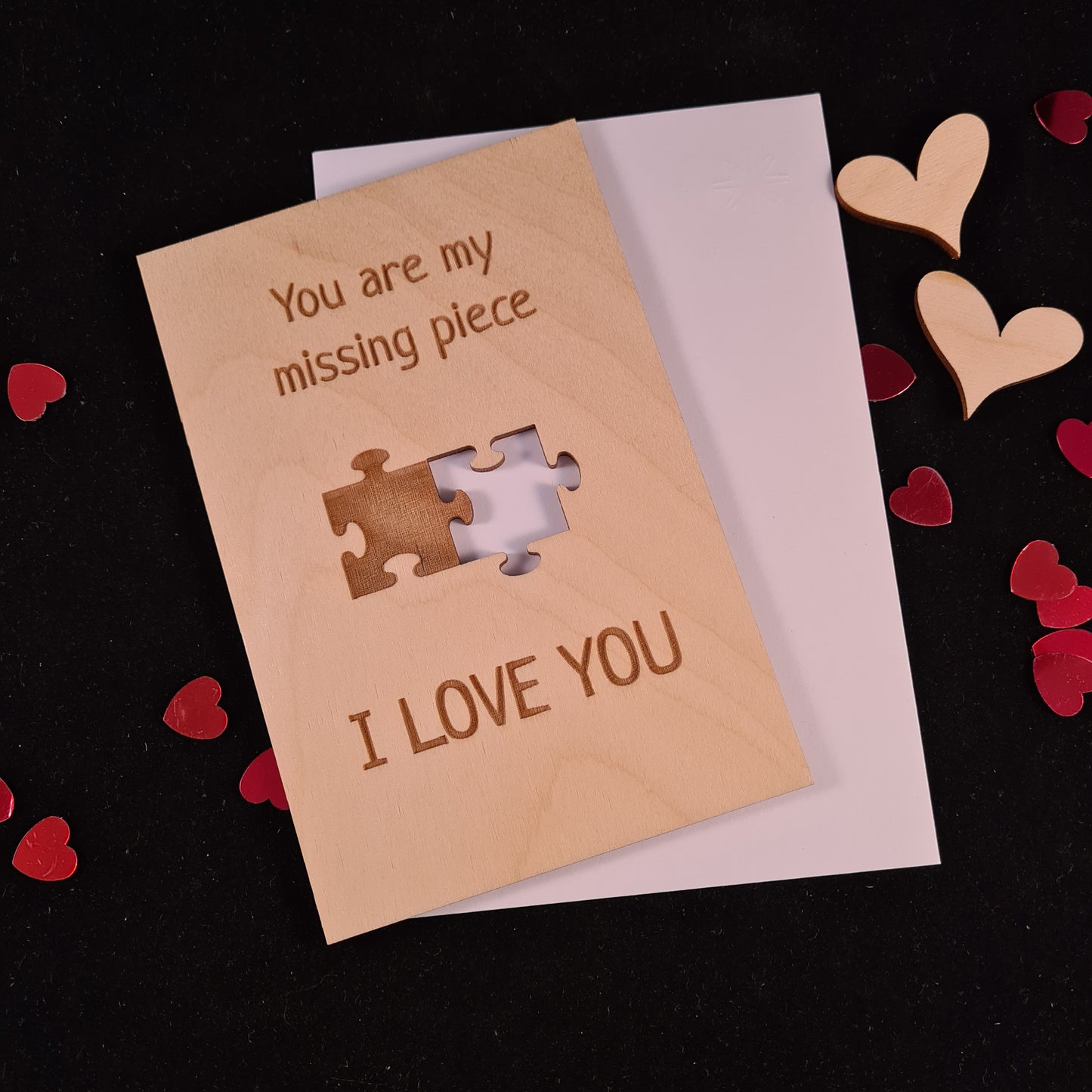 Houten wenskaart "My missing piece"
