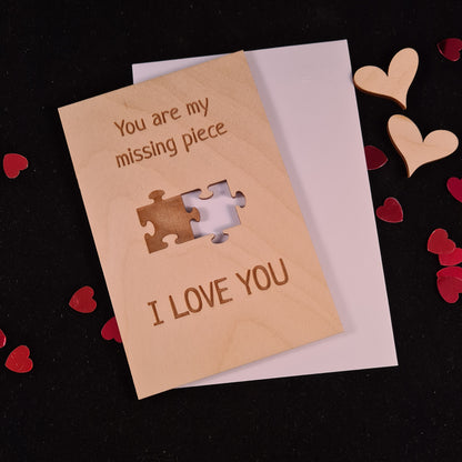 Houten wenskaart "My missing piece"