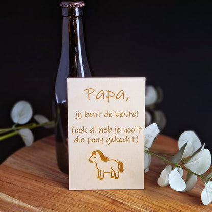 Houten wenskaart "Papa, jij bent de beste!"