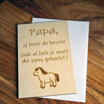 Houten wenskaart "Papa, jij bent de beste!"