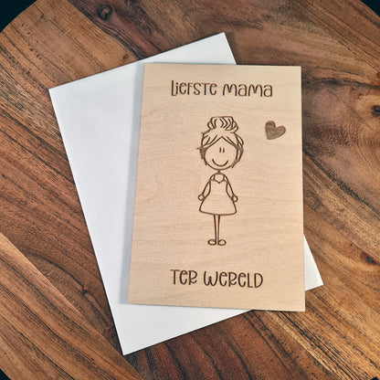 Houten wenskaart "Liefste mama"