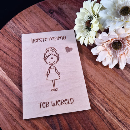 Houten wenskaart "Liefste mama"