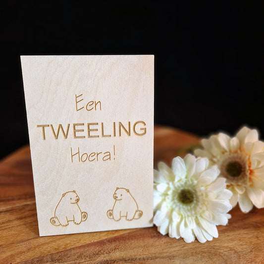 Houten wenskaart "Een tweeling"