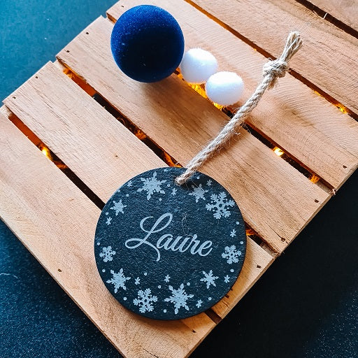 Kerstversiering leisteen met naam - rond