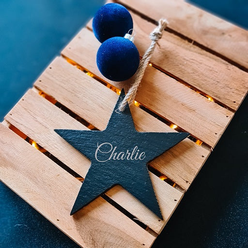 Kerstversiering leisteen met naam - ster