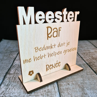 Houten bord "Juf of Meester"