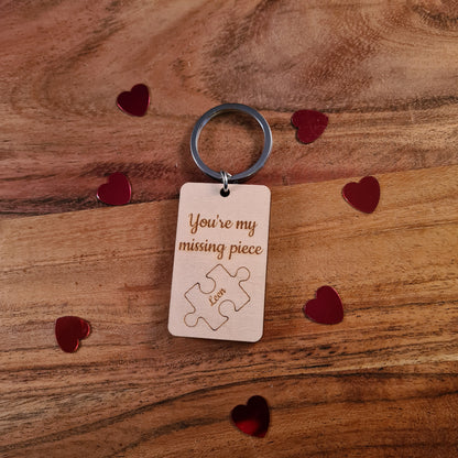 Houten sleutelhanger "Missing piece" - met naam
