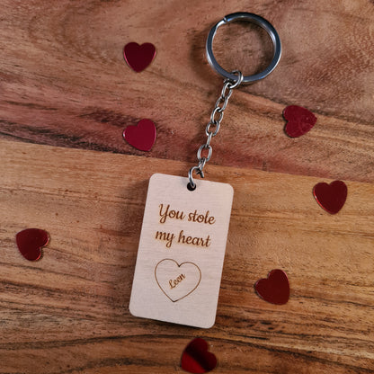 Houten sleutelhanger "You stole my heart" - met naam