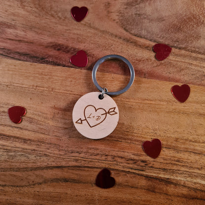 Houten sleutelhanger rondje met initialen