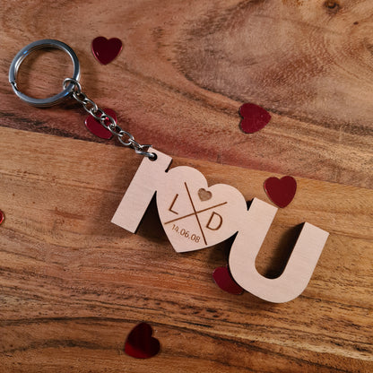 Houten sleutelhanger "I love you" - met initialen