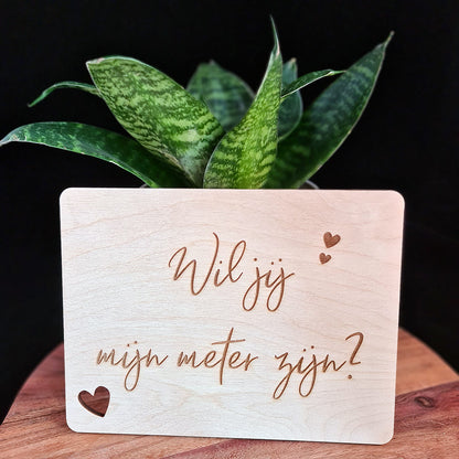 Houten bord "Wil jij mijn meter/peter zijn,"